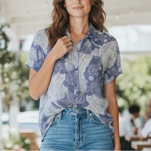 Weston USA Blouse Button Front Collar Stencil